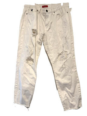 Vintage Guess sz 34 white distressed raw hem jeans some stretch BB‎
